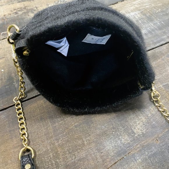 A New Day Black Pony Hair Faux Fur Small Purse Gold Chain Strap Easy Close Lock - Picture 5 of 6
